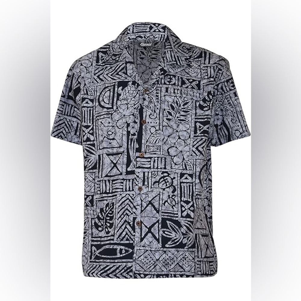 Favant Vintage Hawaiian Aloha Hibiscus Fishing Beach Surf Shirt Mens Button down